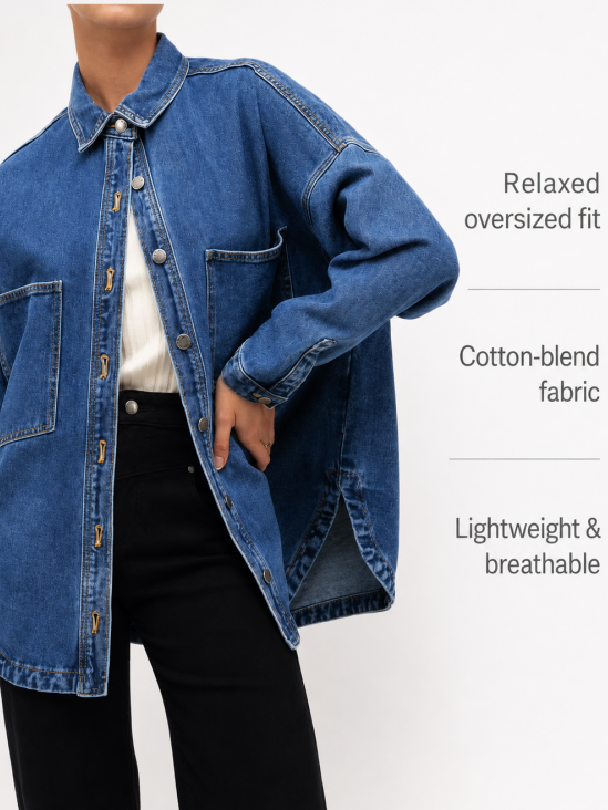 Women Denim Shirts Oversized Long Sleeve