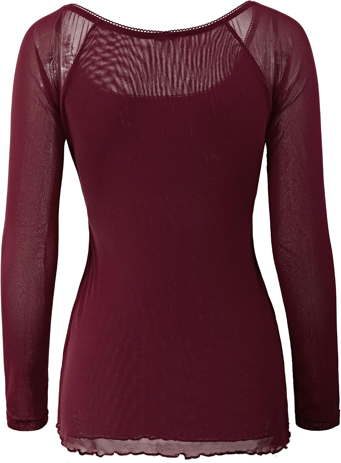 EMMIOL Y2K Mesh Top Women Babydoll Long Sleeve Stretchy Scoop Neck Shirt | Grunge Fairy Top,Breathable Soft Fabric,Casual layering,Going Out,Everyday Wear,Date Night