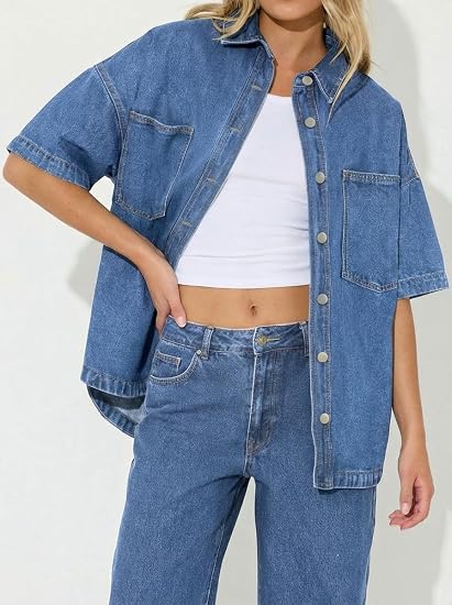Oversized Distressed Button Down Denim Jacket