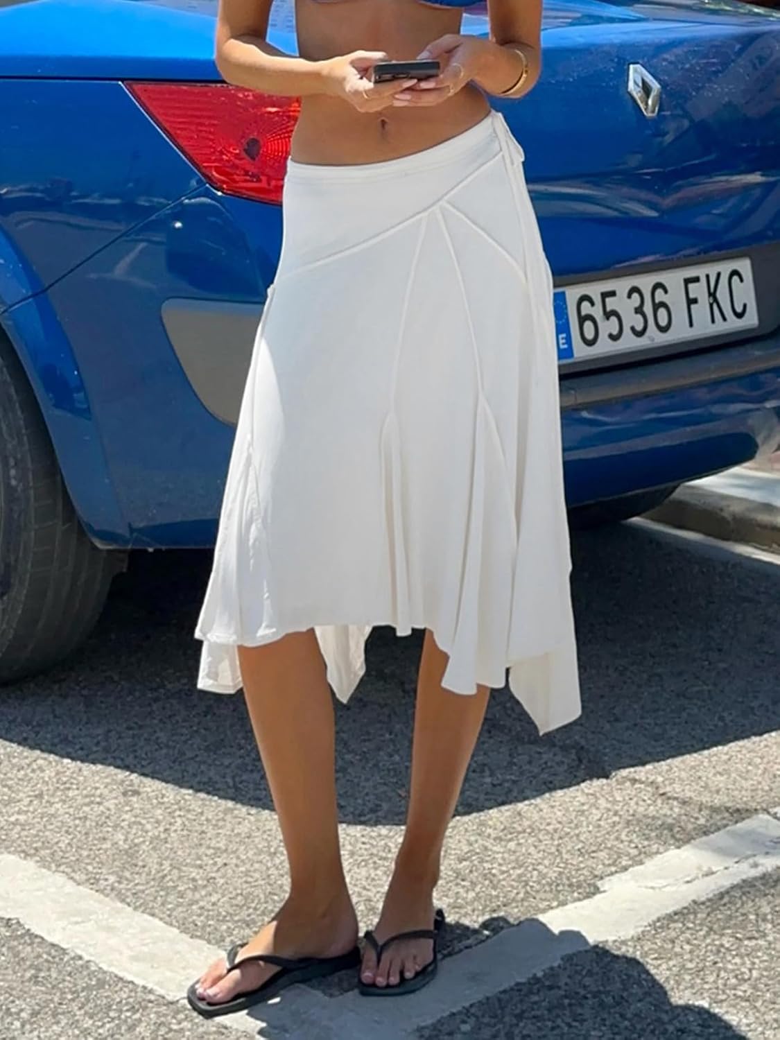 EMMIOL Women's Midi Skirt Asymmetrical Flowy Long Handkerchief Hem | Midi Knee length, Low Rise Y2k, Not See Through, Summer Back to School Outfits, Ideal for Beach Vacation Casual Wear