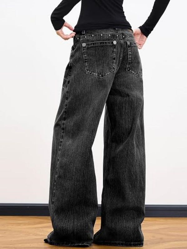 Women 90s Vintage Hip Hop Baggy Mid Waist Jeans