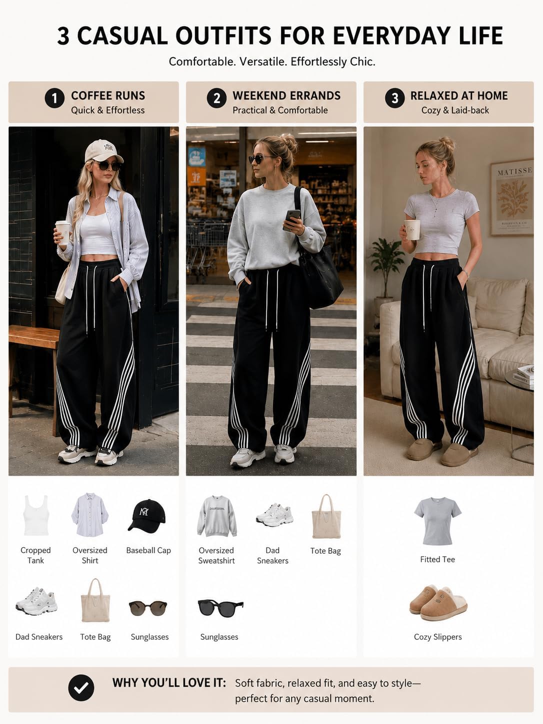 EMMIOL Women¡¯s Y2K Baggy Barrel Striped Sweatpants High Waisted Wide Leg | Track Pants, Drawstring Waist, Adjustable Hems, and Side Pockets, Ideal for Streetwear, Workouts, School, Casual, Nights Out