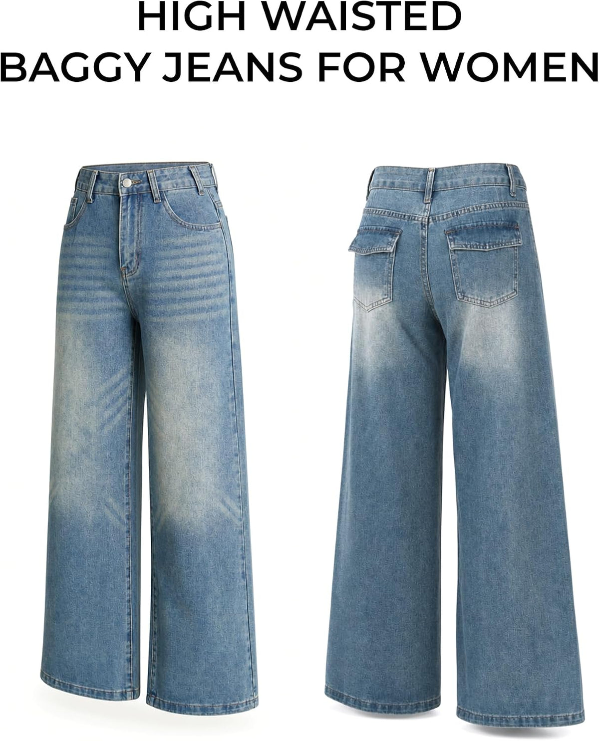 EMMIOL Baggy Jeans for Women High Waisted Womens Wide Leg Jeans Plus Size