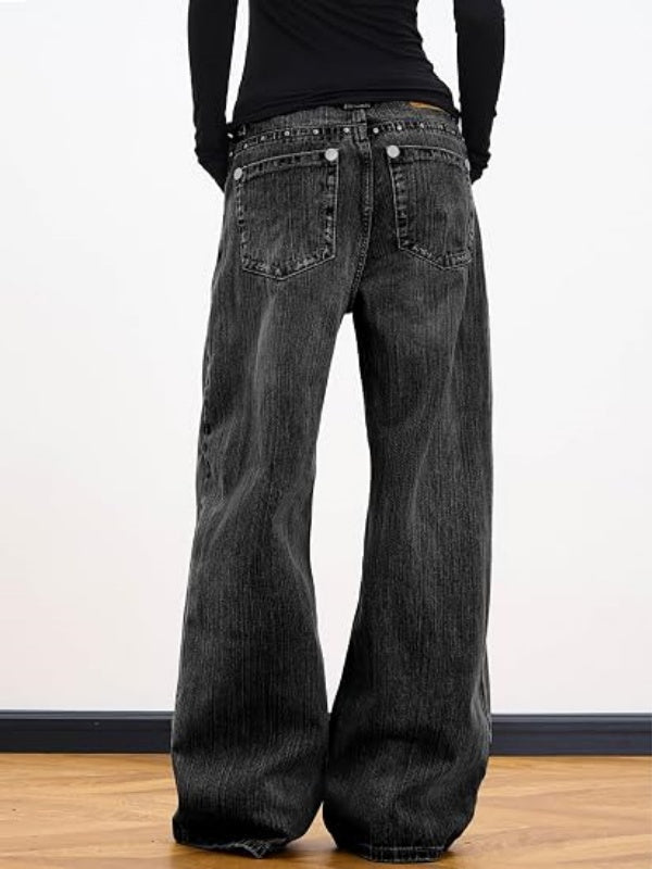 Women 90s Vintage Hip Hop Baggy Mid Waist Jeans