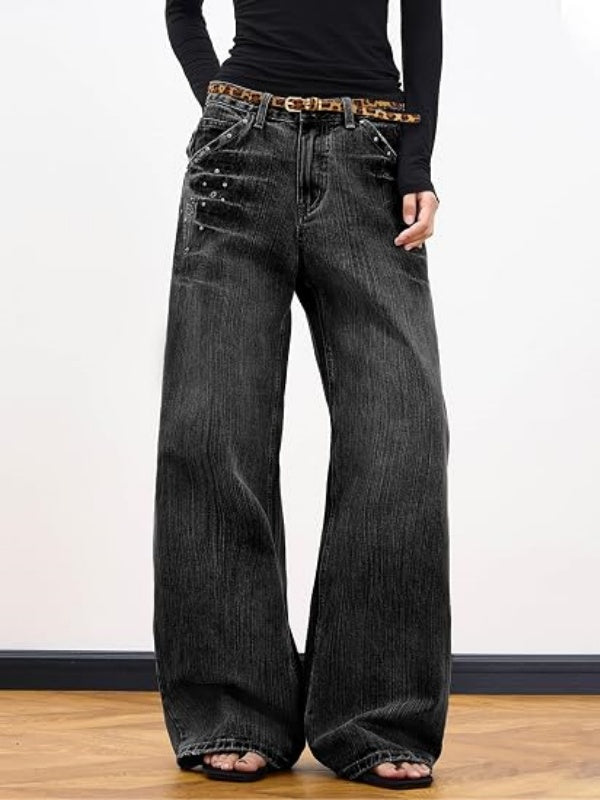 Women 90s Vintage Hip Hop Baggy Mid Waist Jeans