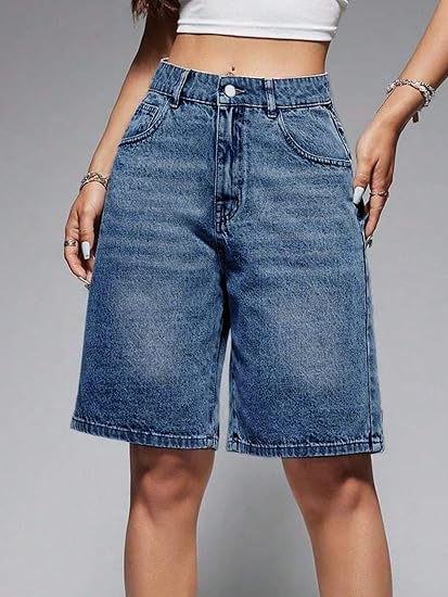 Women High Waisted Denim Bermuda Shorts