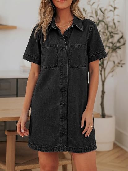 Short Sleeve Babydoll Jean Shirt Dresses