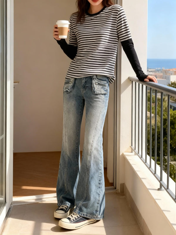 EMMIOL Mid-Low Rise Flare Jeans for Women, Y2K Baggy Boot Cut Flared Bootcut Wide Leg Womens Denim Pants Stretch