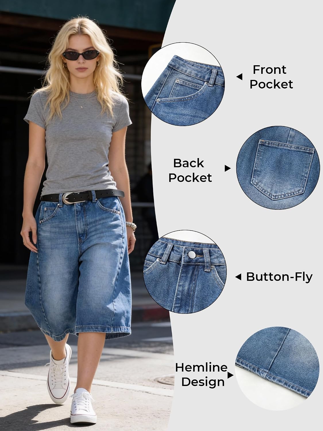 EMMIOL Jorts for Women Baggy Jean Shorts Y2K Wide Leg Bermuda Denim Shorts | Grunge Streetwear,Loose Fit,Boyfriend Short,High-Wasited,Going out,Daily Wear