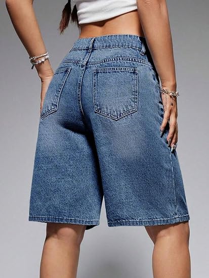 Women High Waisted Denim Bermuda Shorts