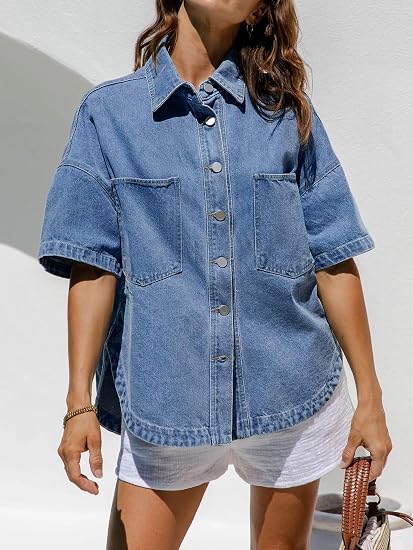 Oversized Distressed Button Down Denim Jacket