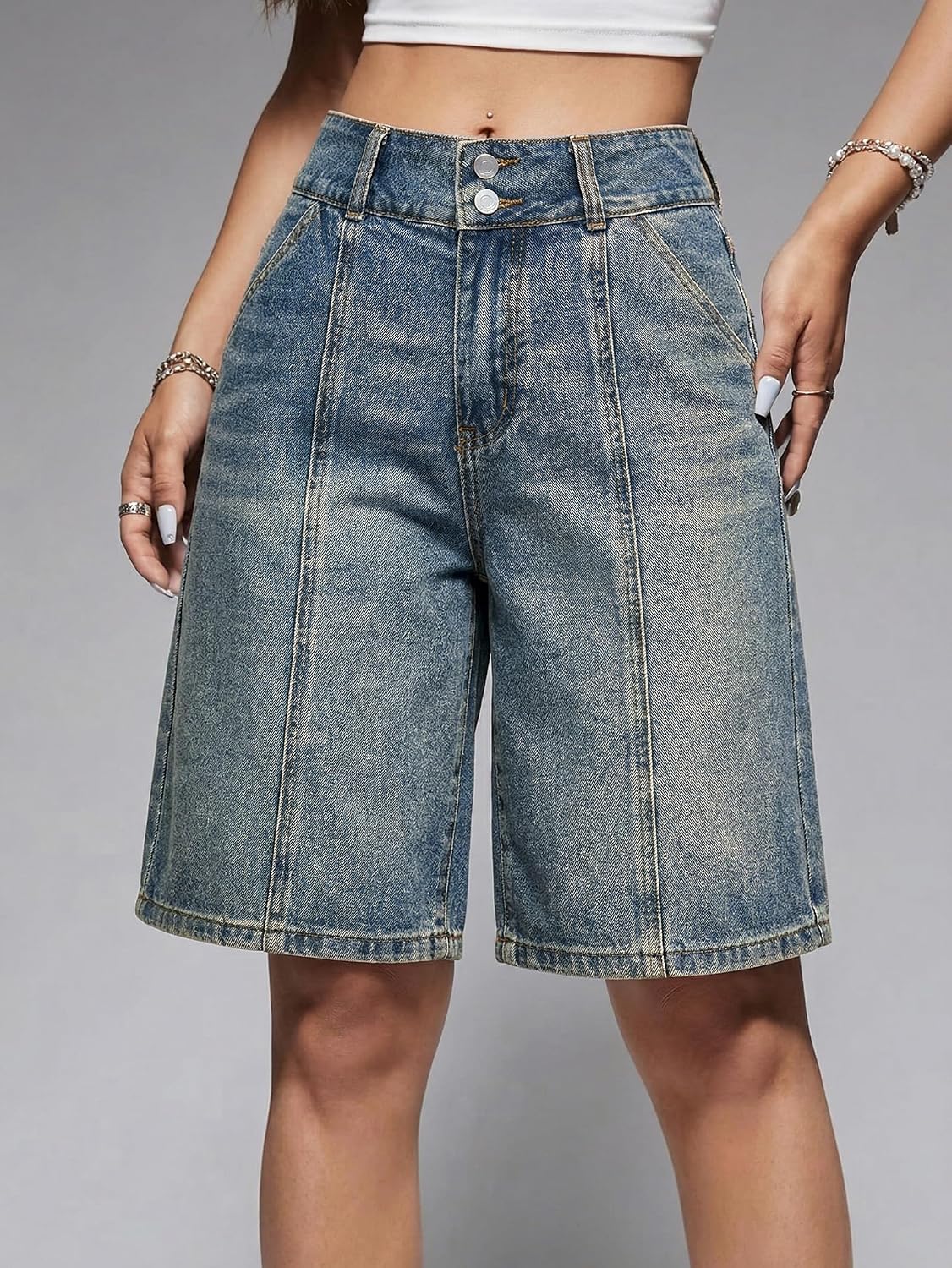 EMMIOL Women's Baggy Jean Shorts, High Waisted Denim Jorts with 4 Pockets, Y2K Casual Summer Streetwear Vacation Outfits