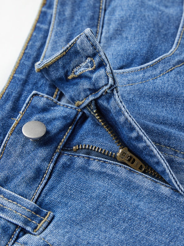 High Waisted Button Denim Shorts