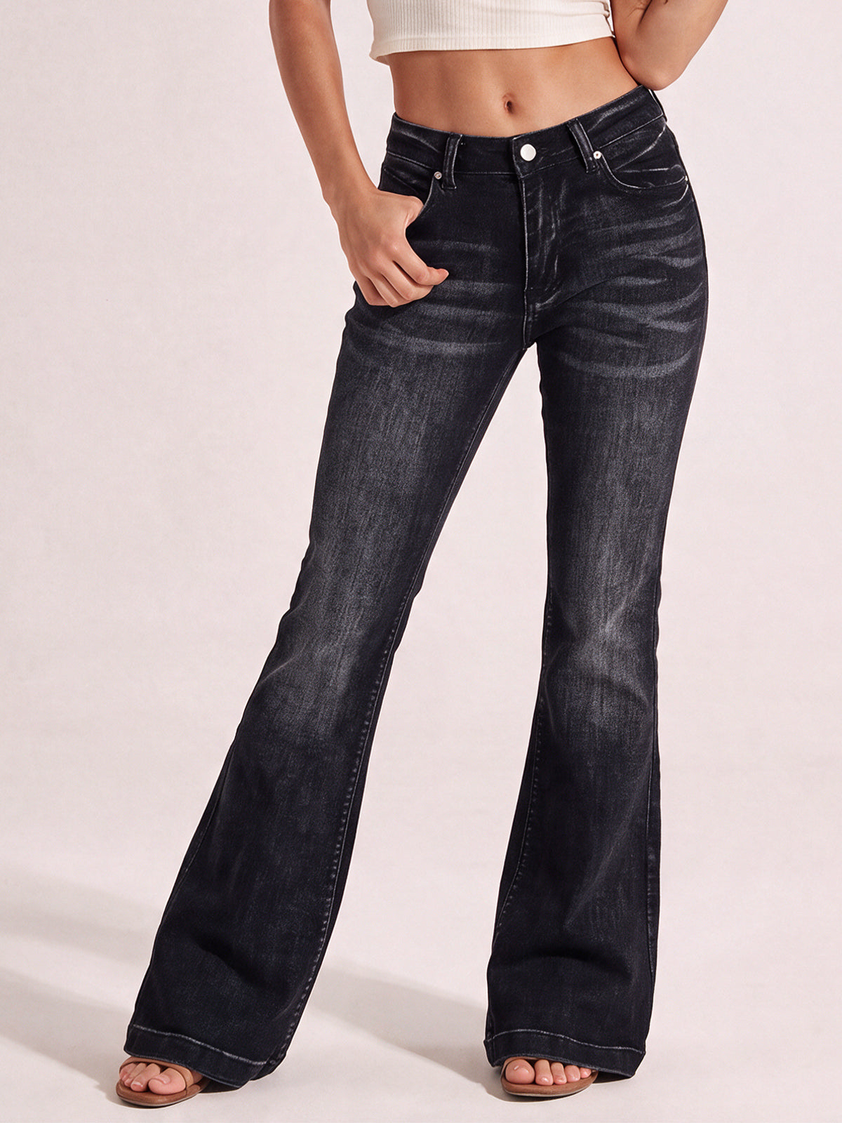 Women Mid-High Waisted Stretchy Flare Jeans