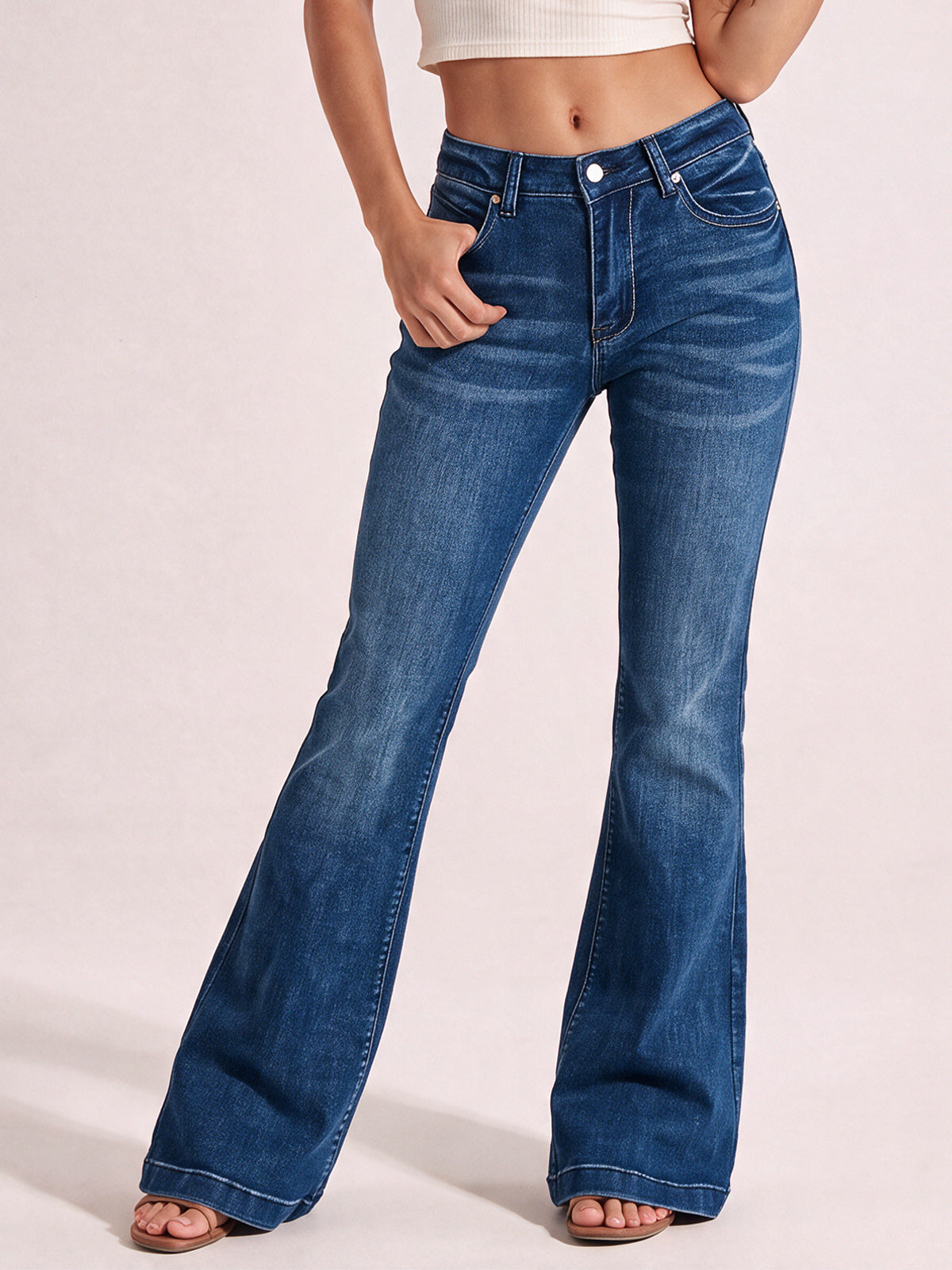 Women Mid-High Waisted Stretchy Flare Jeans