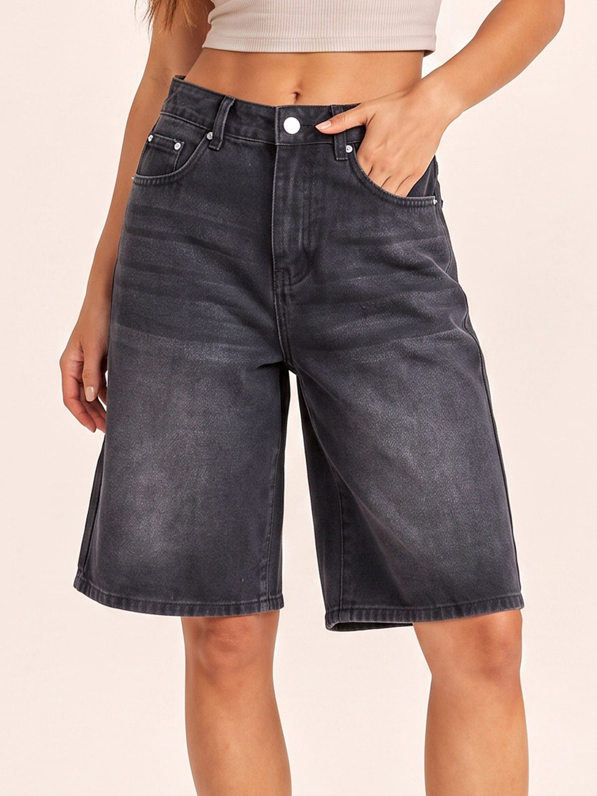 Women High Waisted Denim Bermuda Shorts
