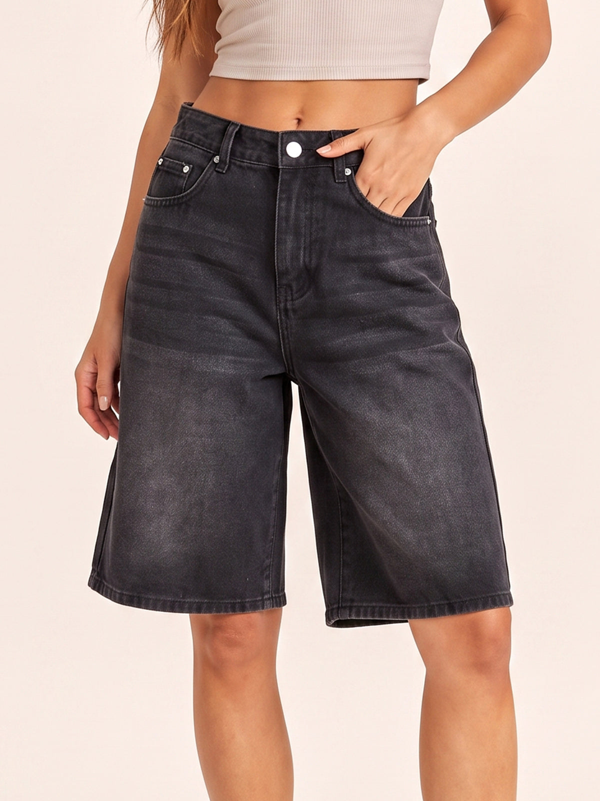 Women High Waisted Denim Bermuda Shorts