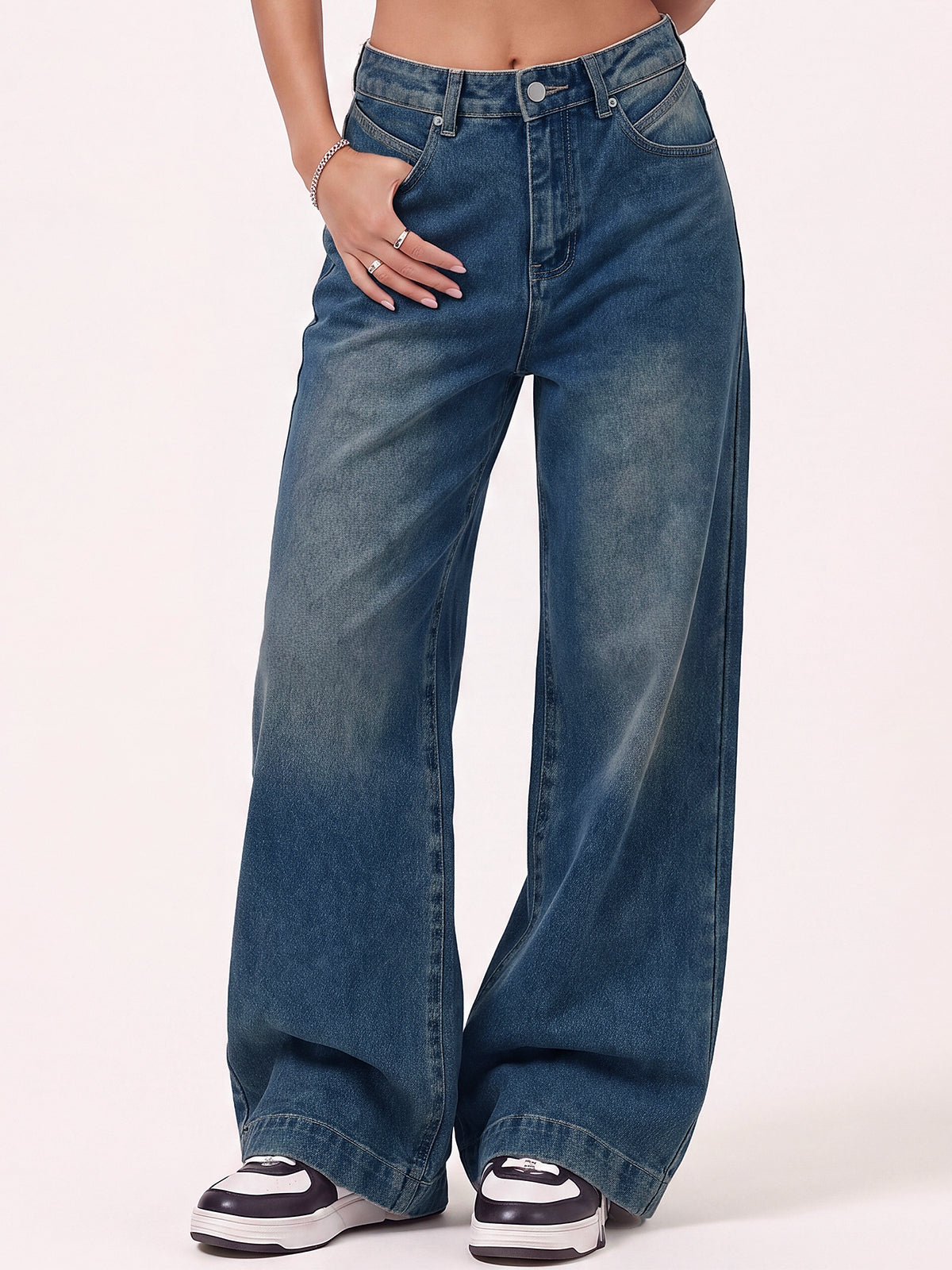 Women Mid Waist Baggy Loose Denim Pants