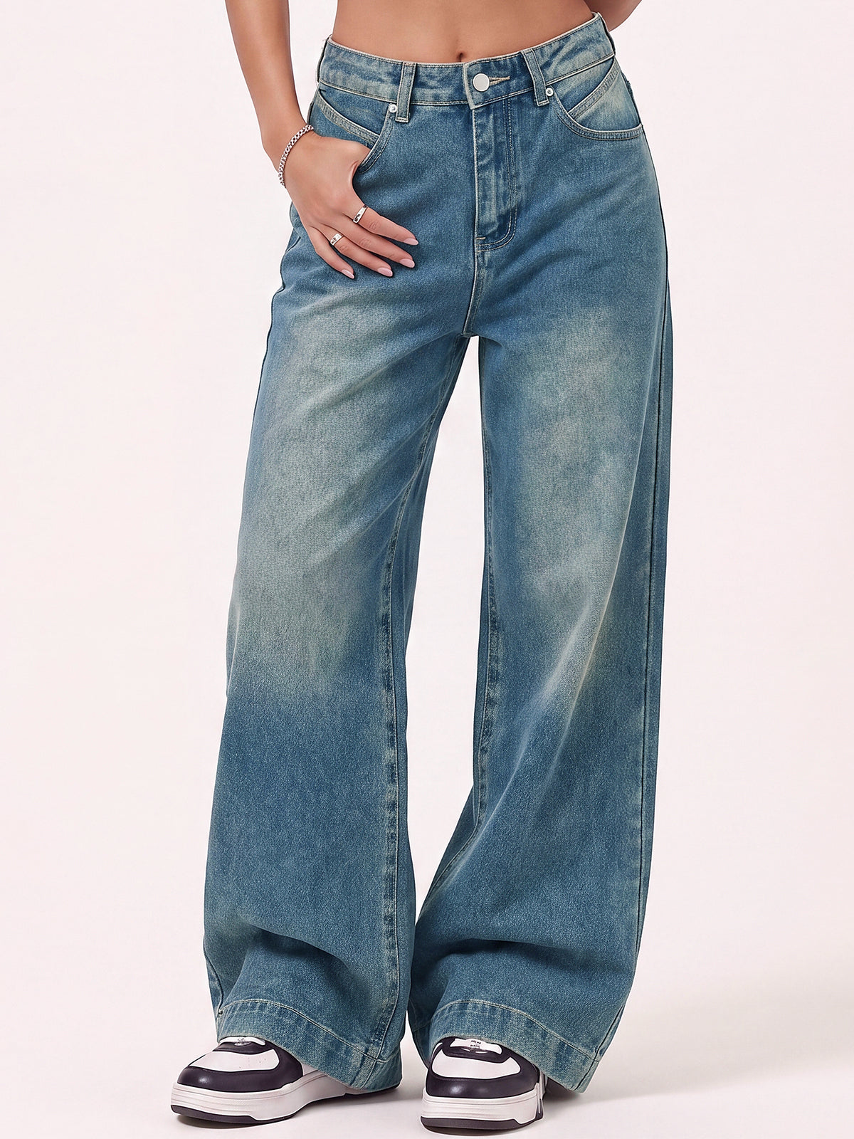 Women Mid Waist Baggy Loose Denim Pants
