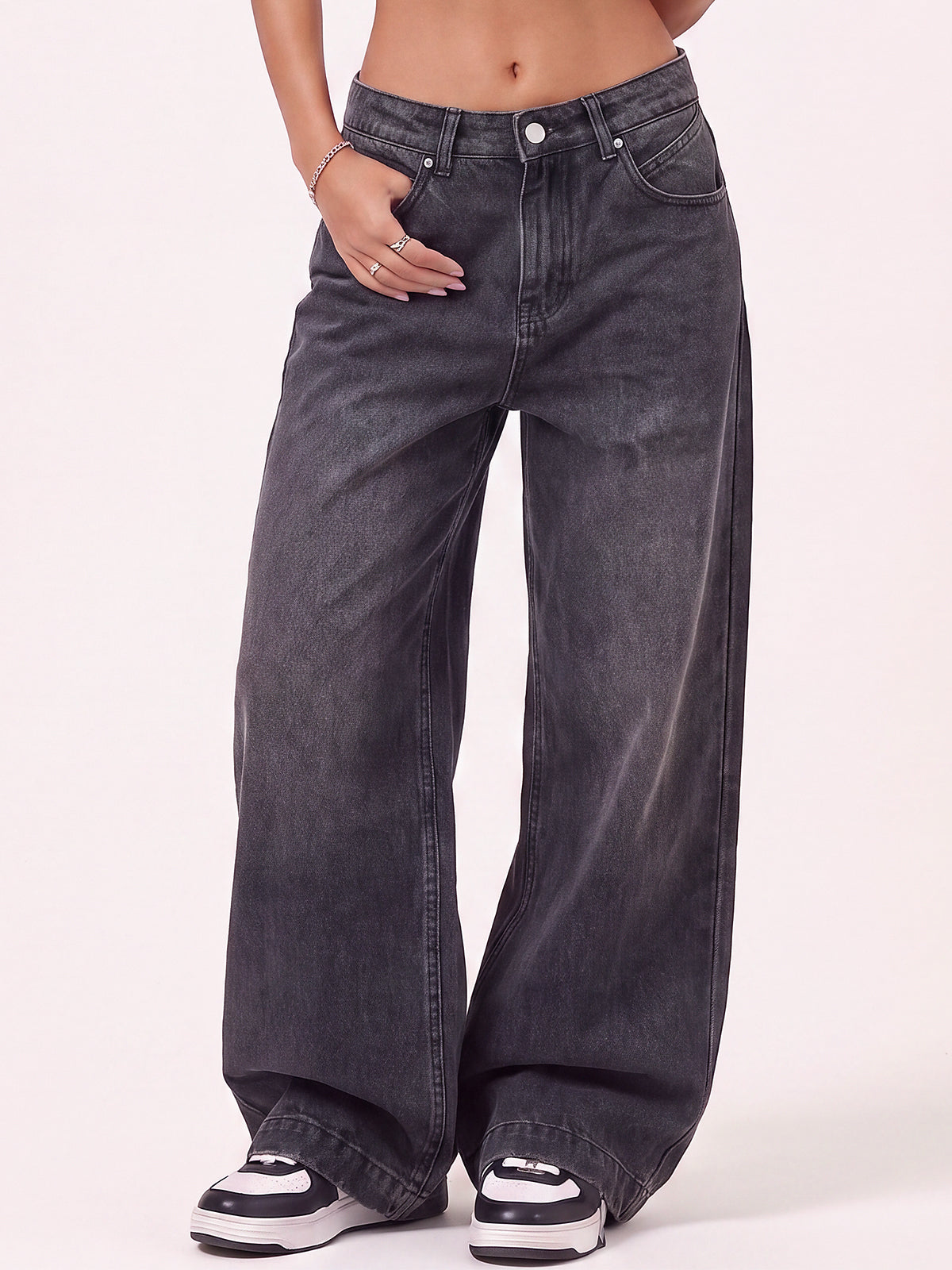 Women Mid Waist Baggy Loose Denim Pants