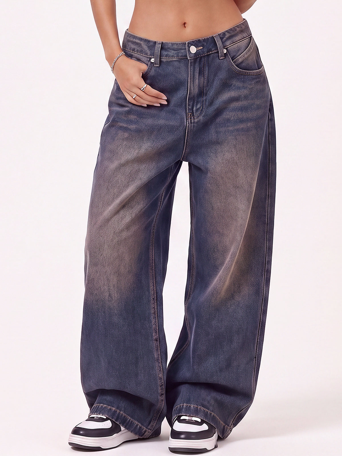 Women Mid Waist Baggy Loose Denim Pants
