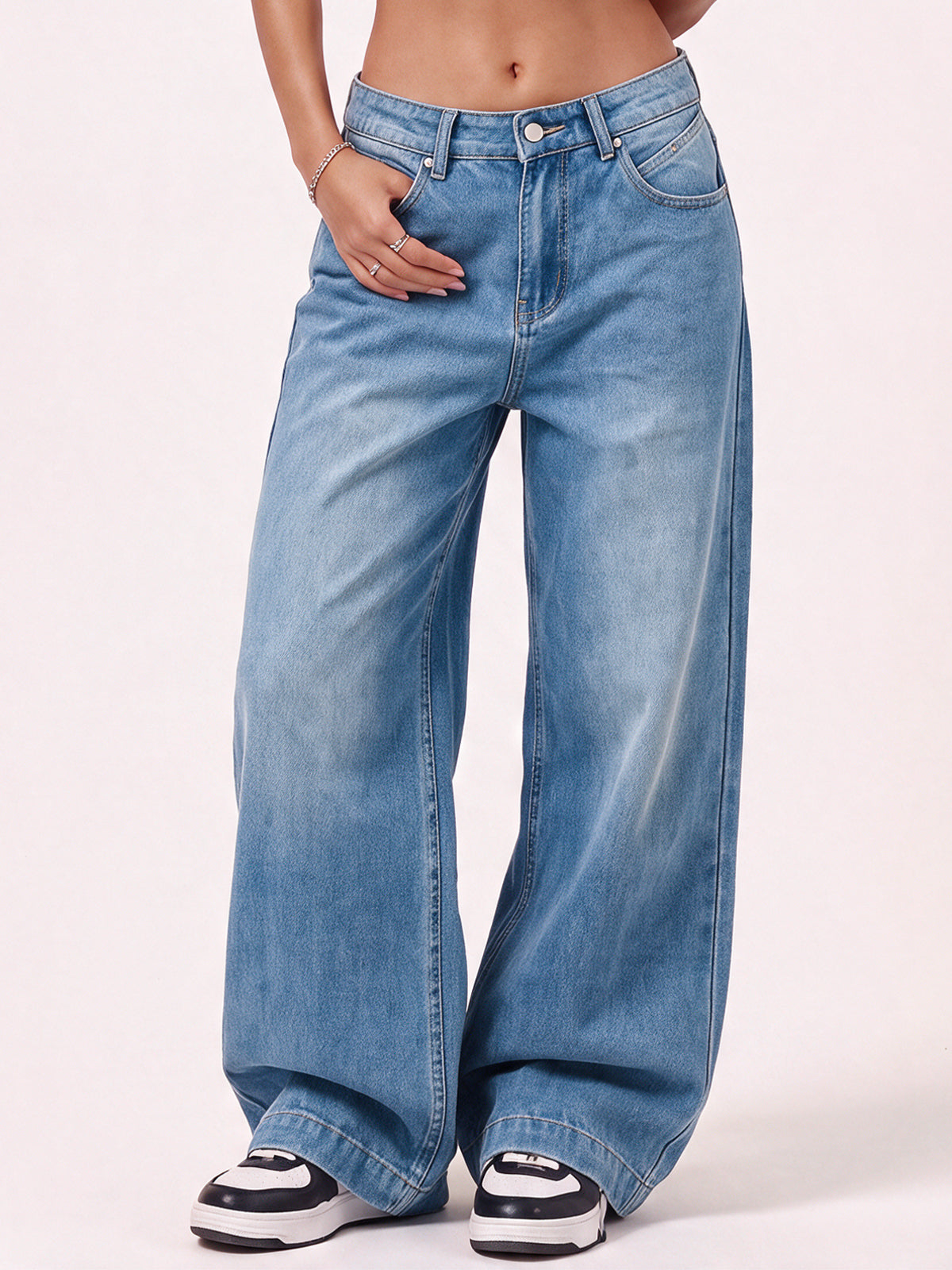 Women Mid Waist Baggy Loose Denim Pants