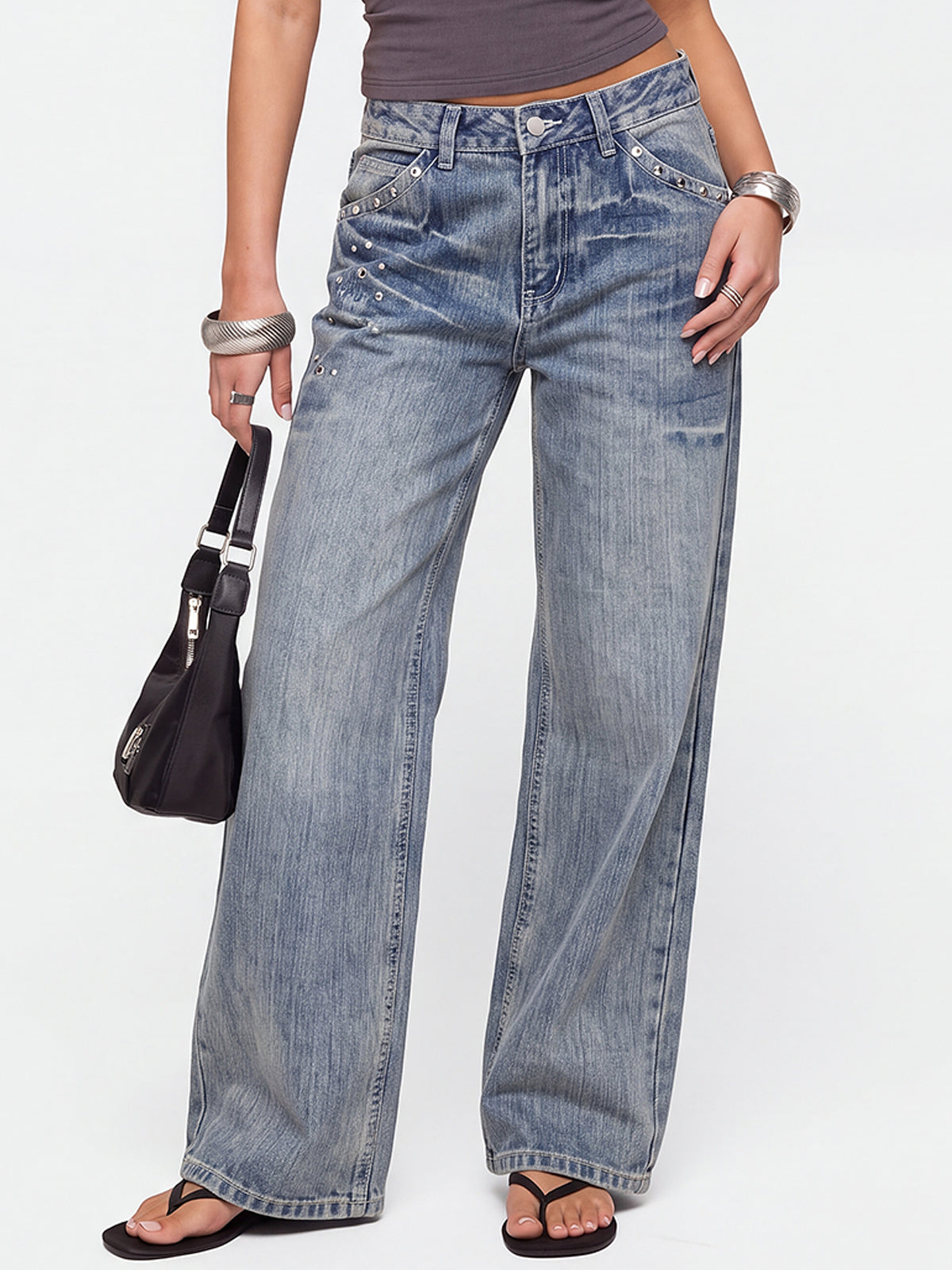 Women 90s Vintage Hip Hop Baggy Mid Waist Jeans