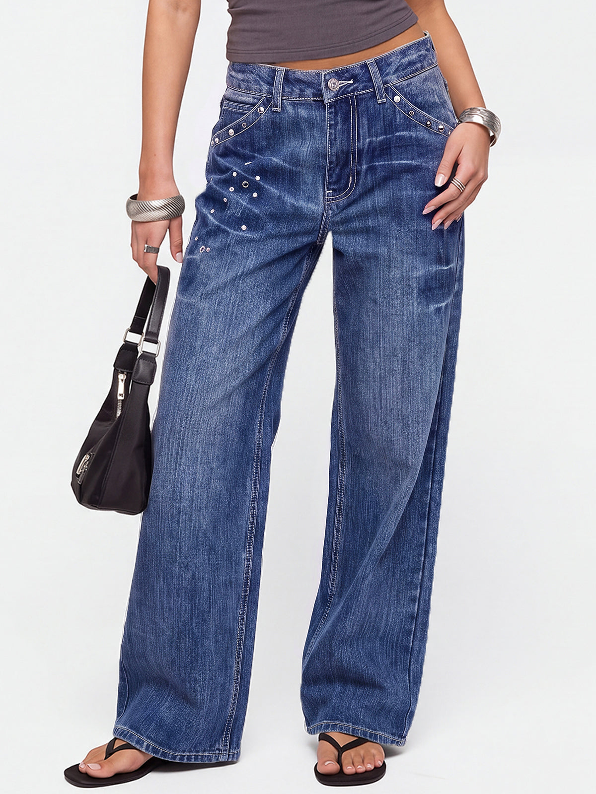 Women 90s Vintage Hip Hop Baggy Mid Waist Jeans