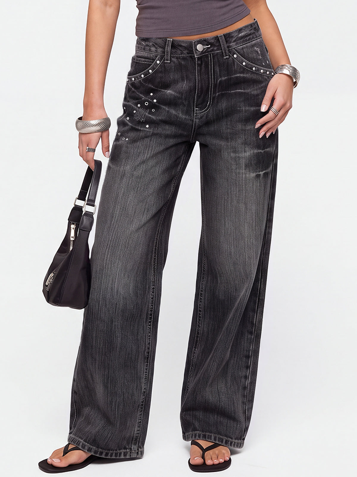 Women 90s Vintage Hip Hop Baggy Mid Waist Jeans