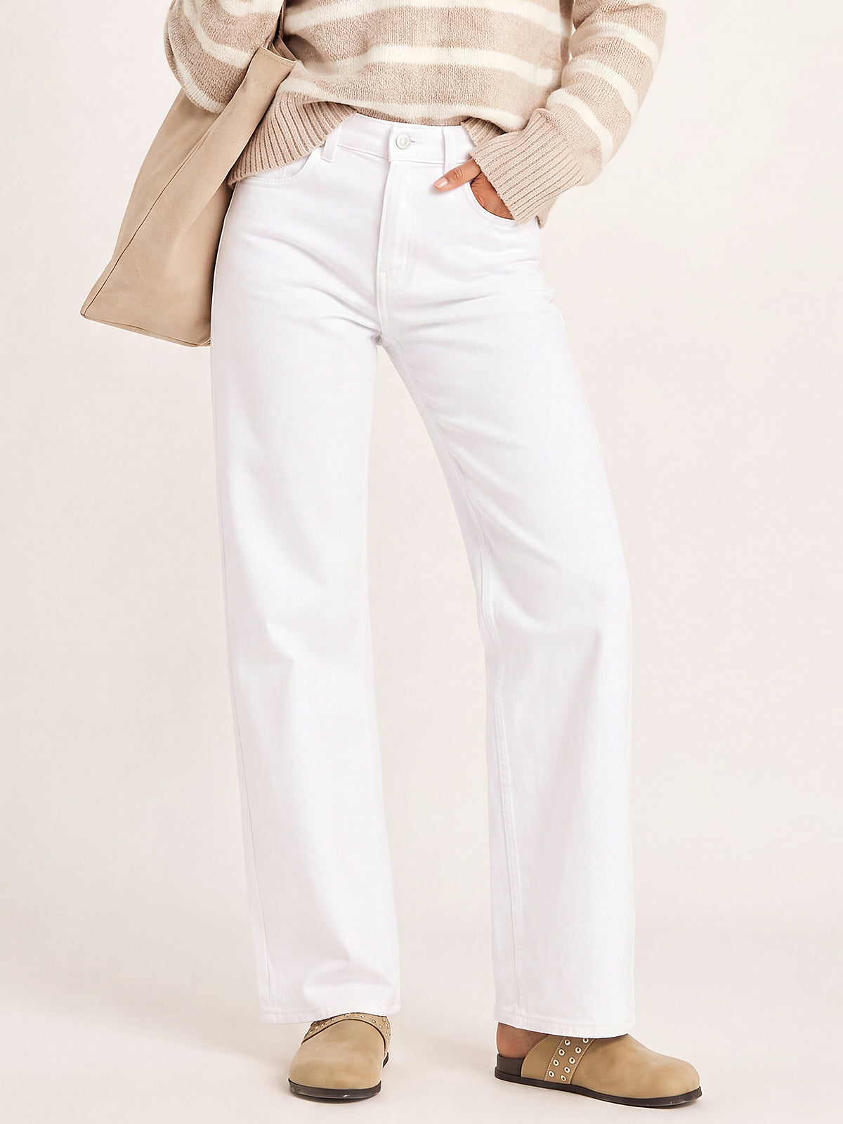 Mid High Rise Baggy Straight Leg Denim Pants
