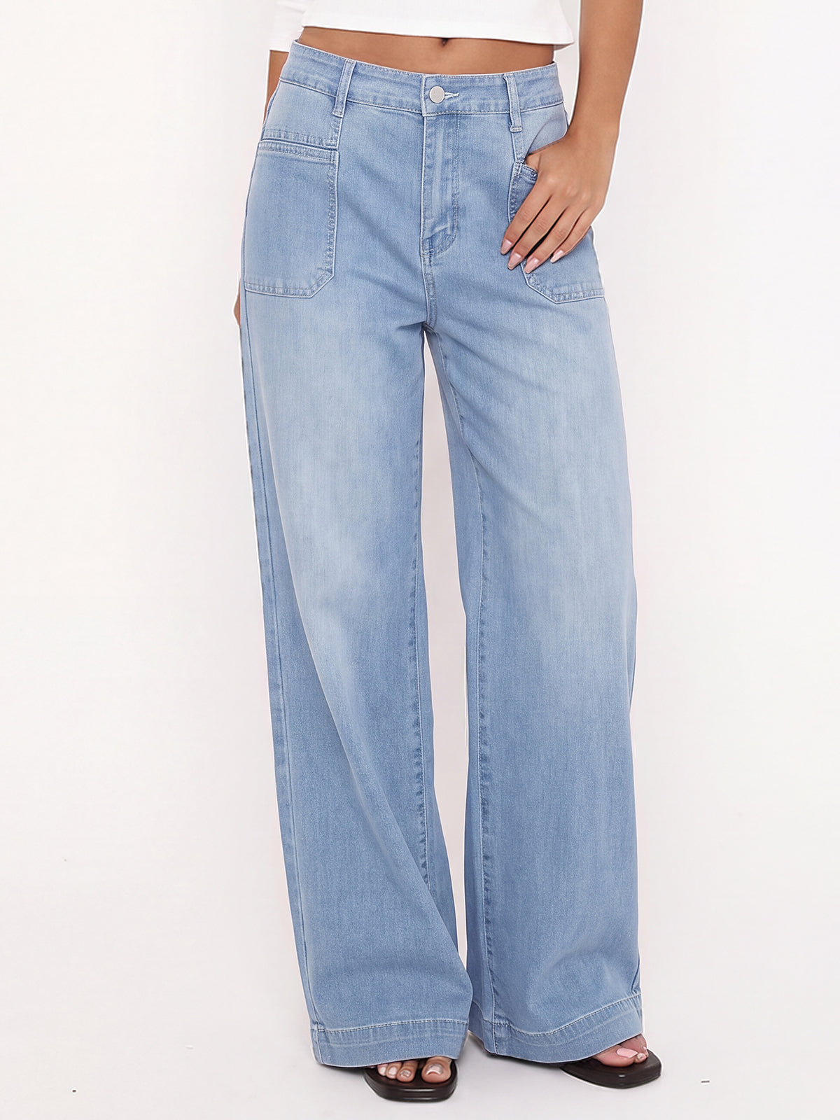 Vintage Stretch High Waist Boyfriend Baggy Wide Leg Denim Pants