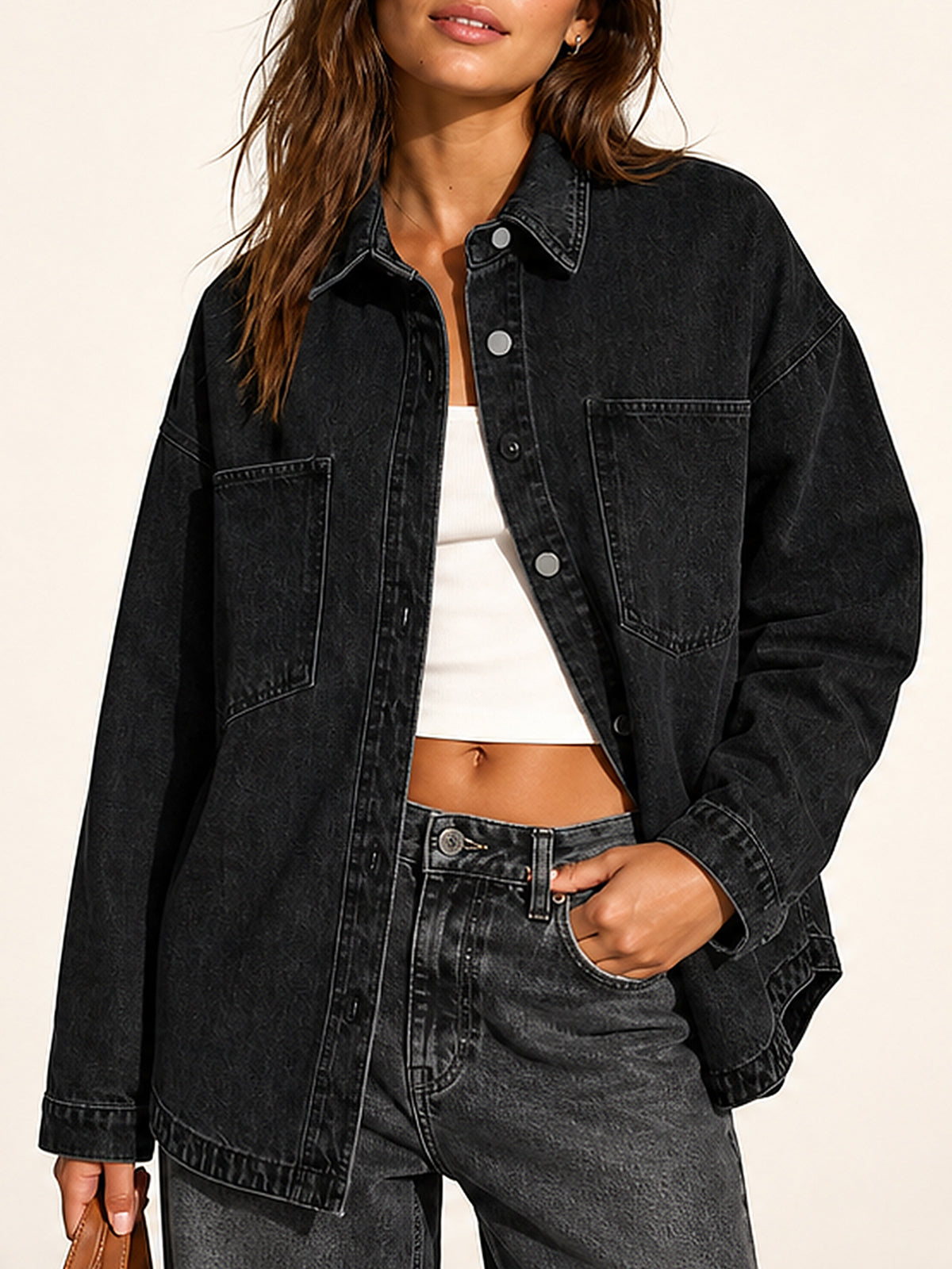 Women Denim Shirts Oversized Long Sleeve