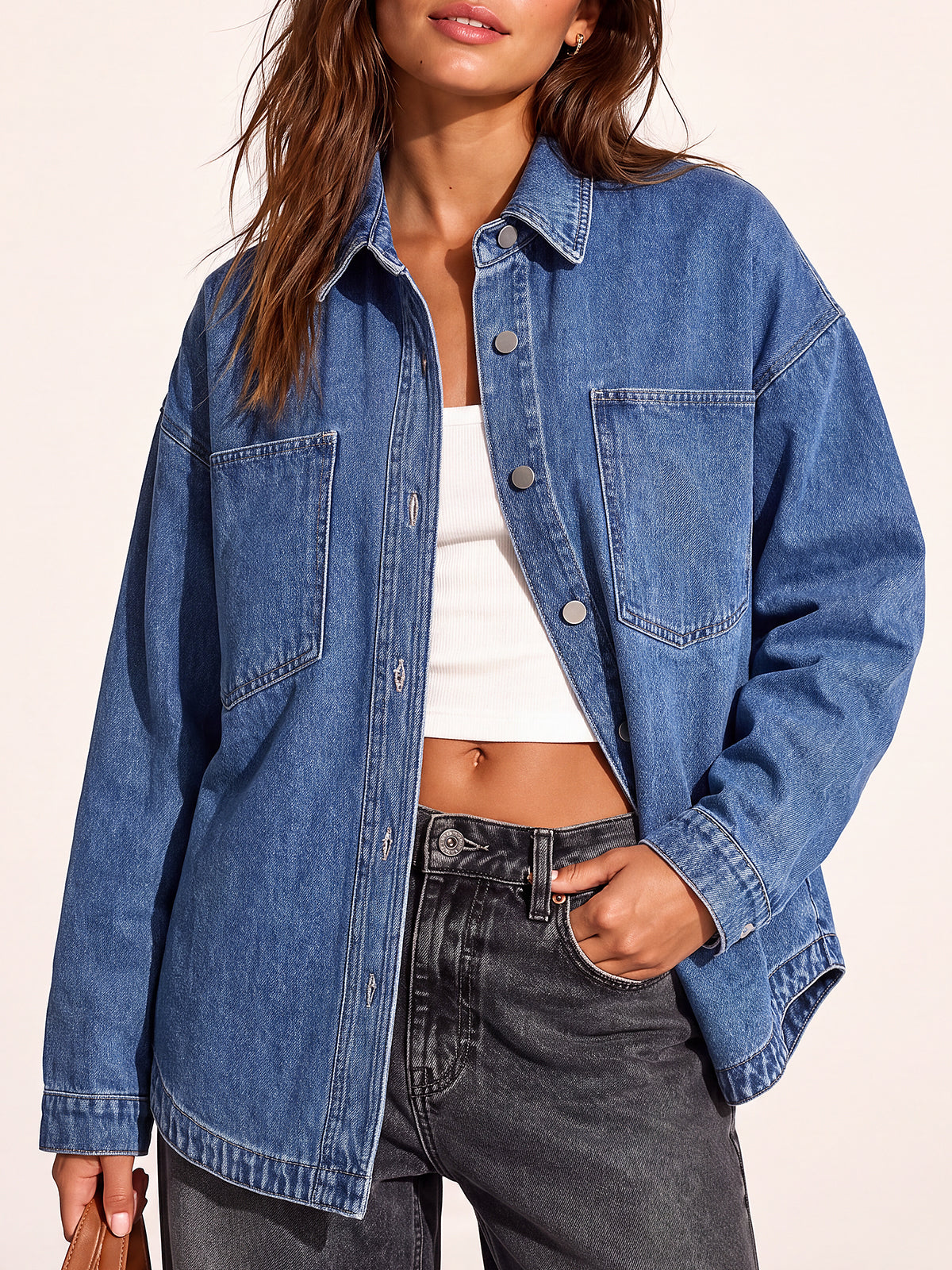 Women Denim Shirts Oversized Long Sleeve
