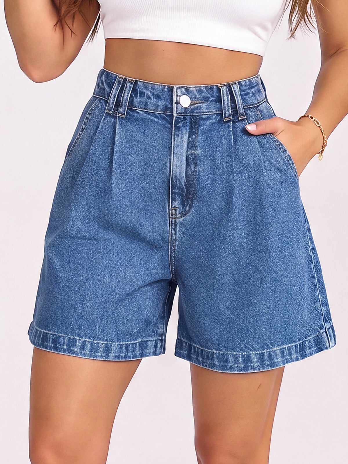 High Waisted Wide Leg Denim Shorts