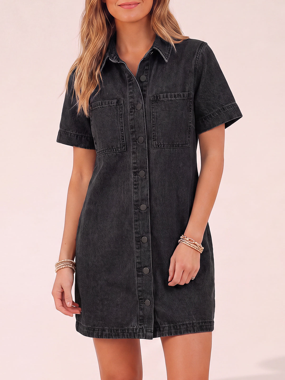 Short Sleeve Babydoll Jean Shirt Dresses