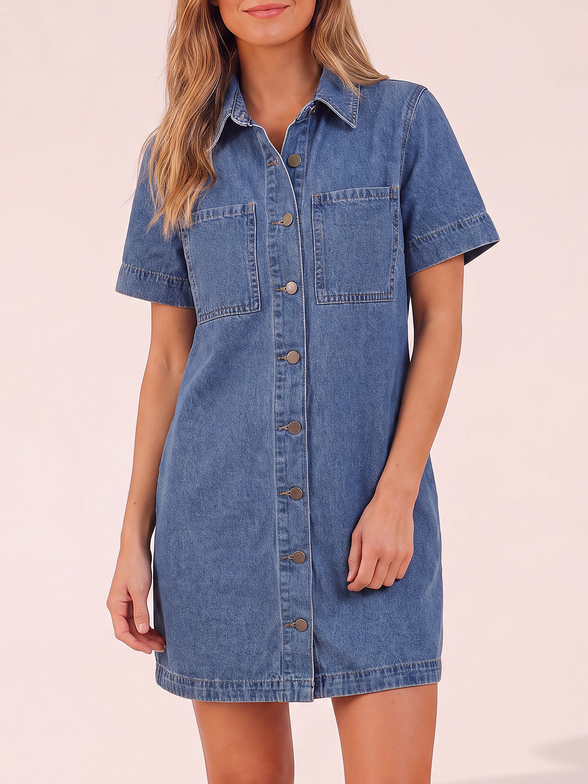 Short Sleeve Babydoll Jean Shirt Dresses