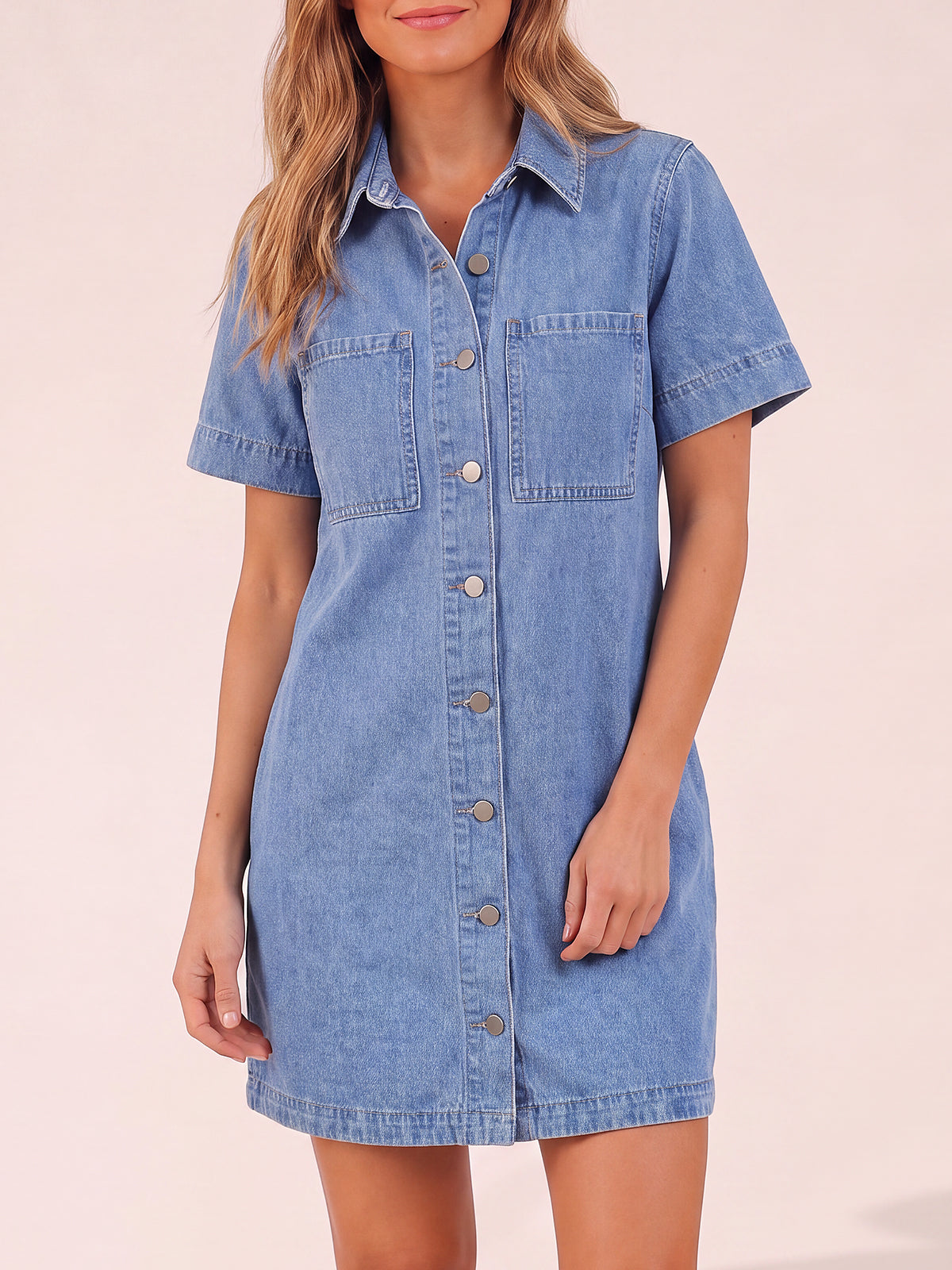 Short Sleeve Babydoll Jean Shirt Dresses