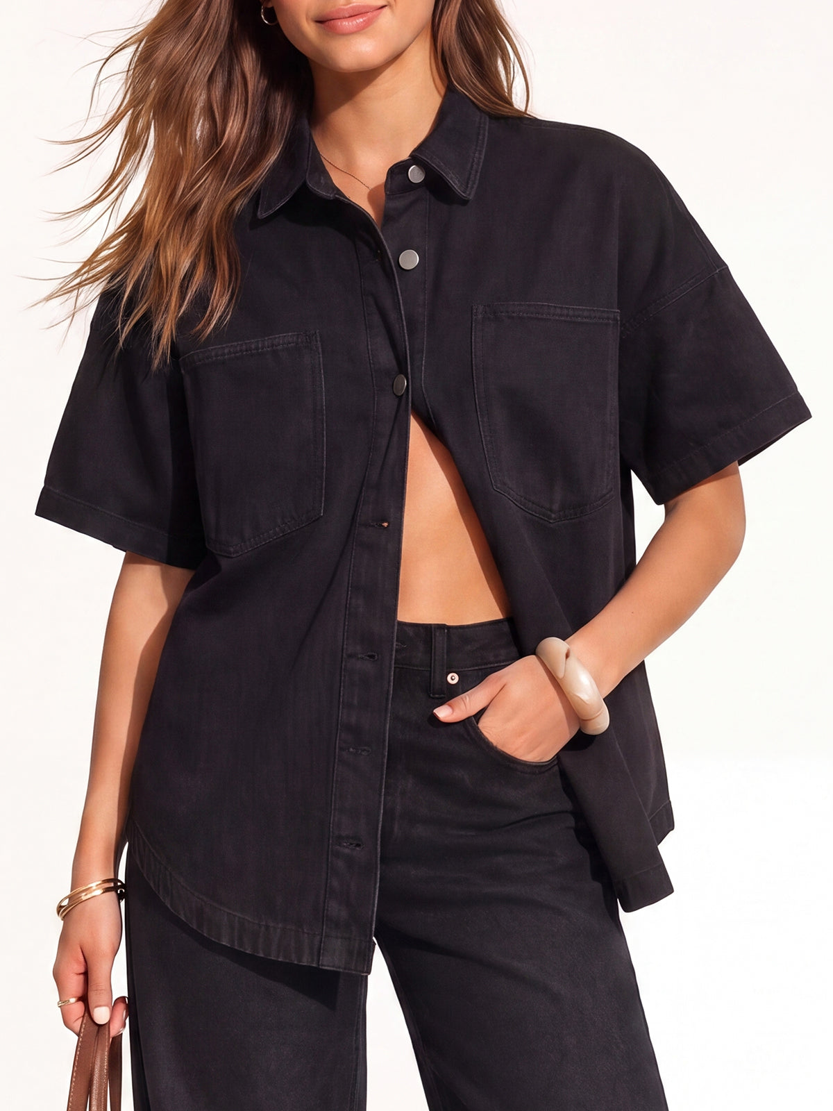 Oversized Distressed Button Down Denim Jacket