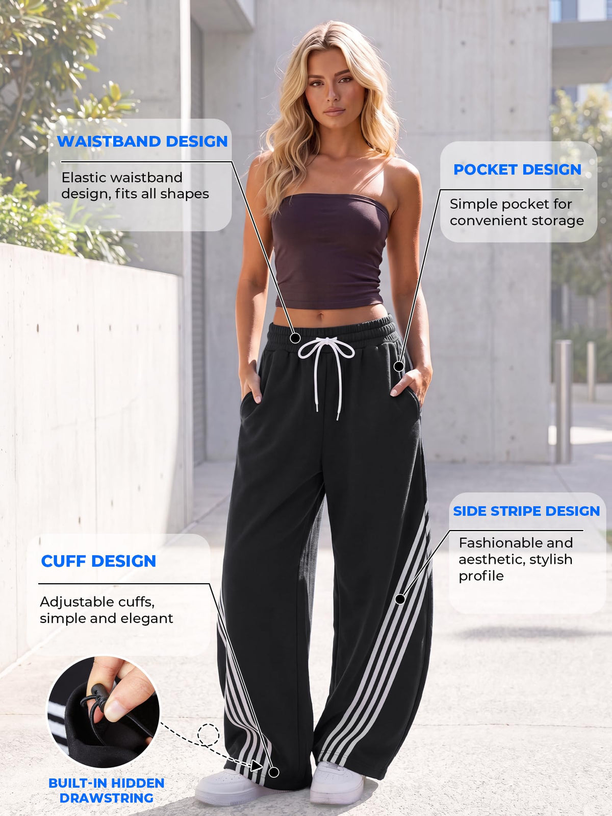 Women’s Barrel Wide Leg Striped Sweatpants