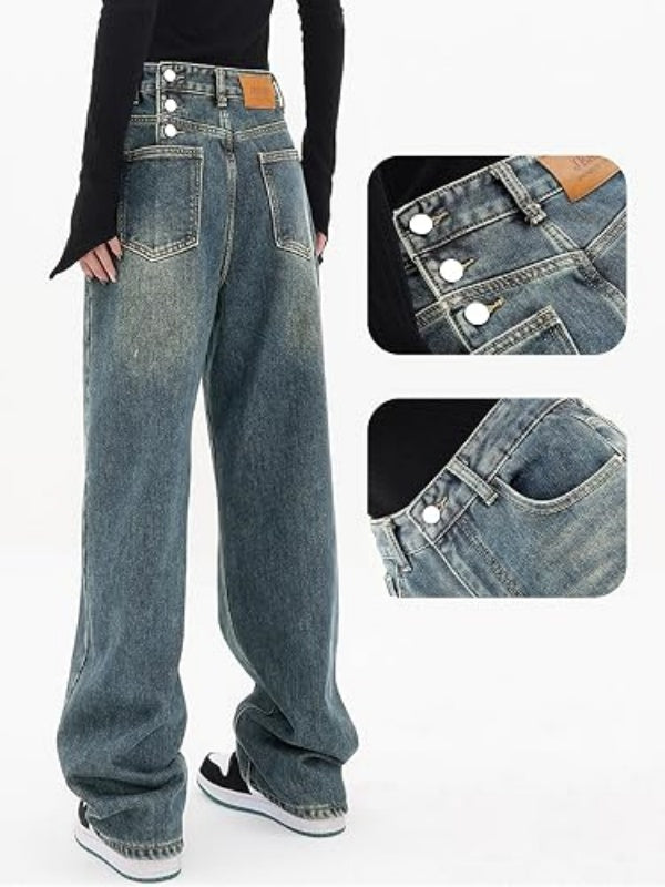 High Waist Streetwear Wide Leg Denim Pants