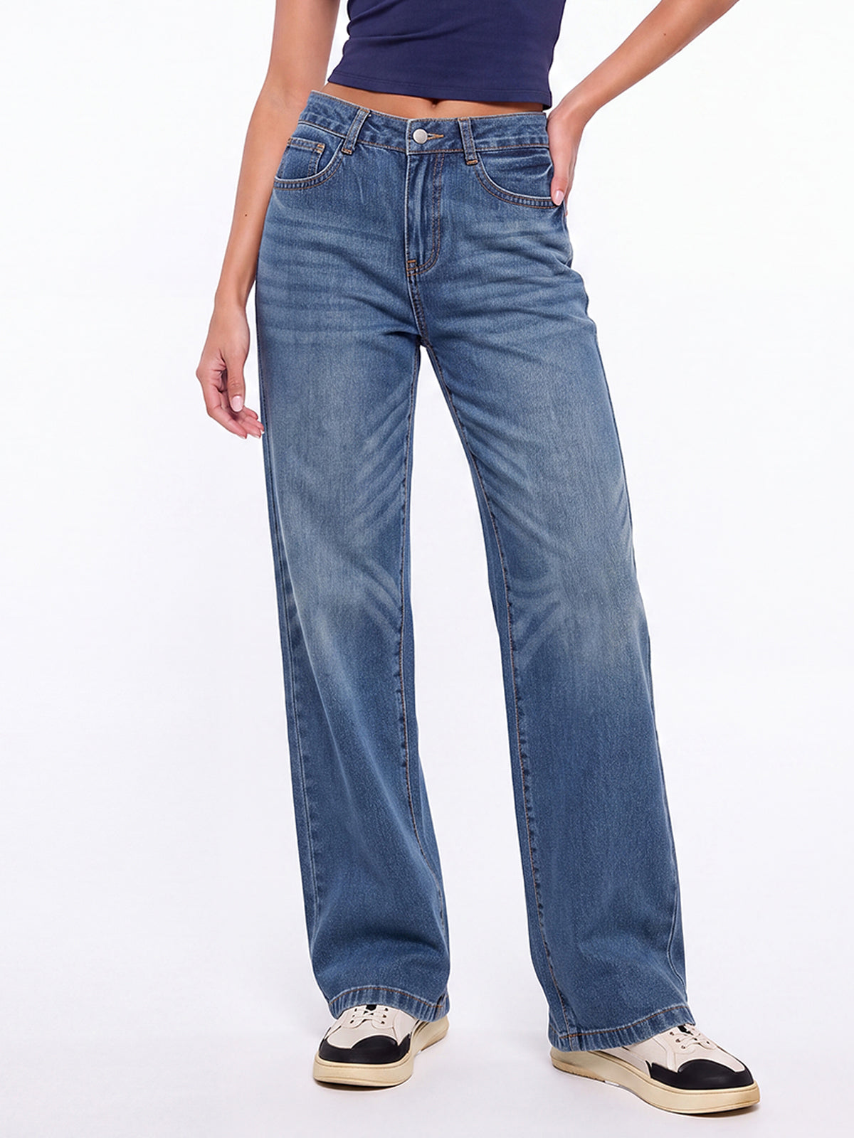 High Waisted Baggy Wide Leg Denim Pants