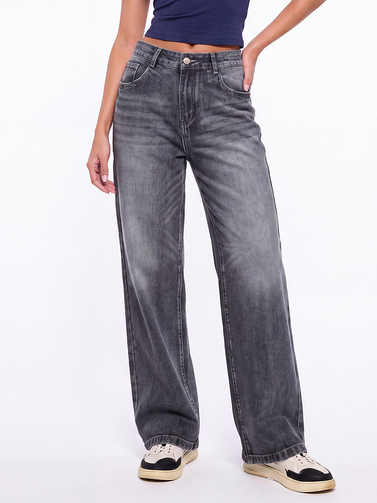 High Waisted Baggy Wide Leg Denim Pants
