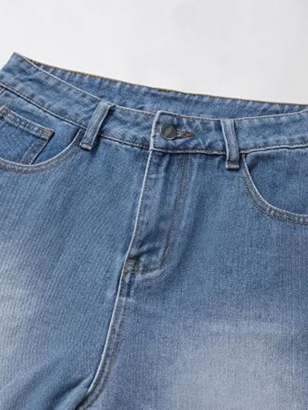 Women High Waisted Denim Bermuda Shorts with Pocket
