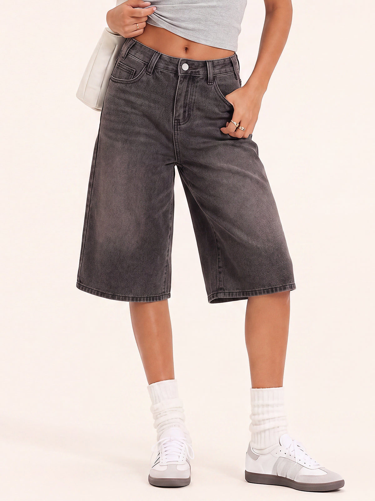 Women Wide Leg Bermuda Denim Shorts
