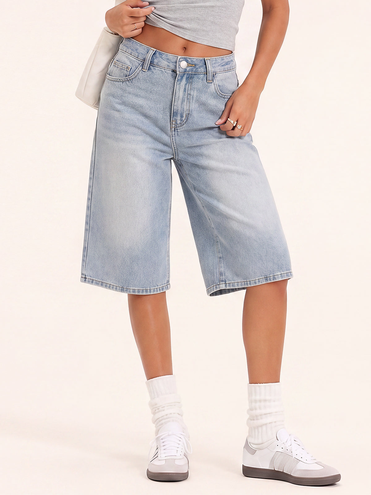 Women Wide Leg Bermuda Denim Shorts