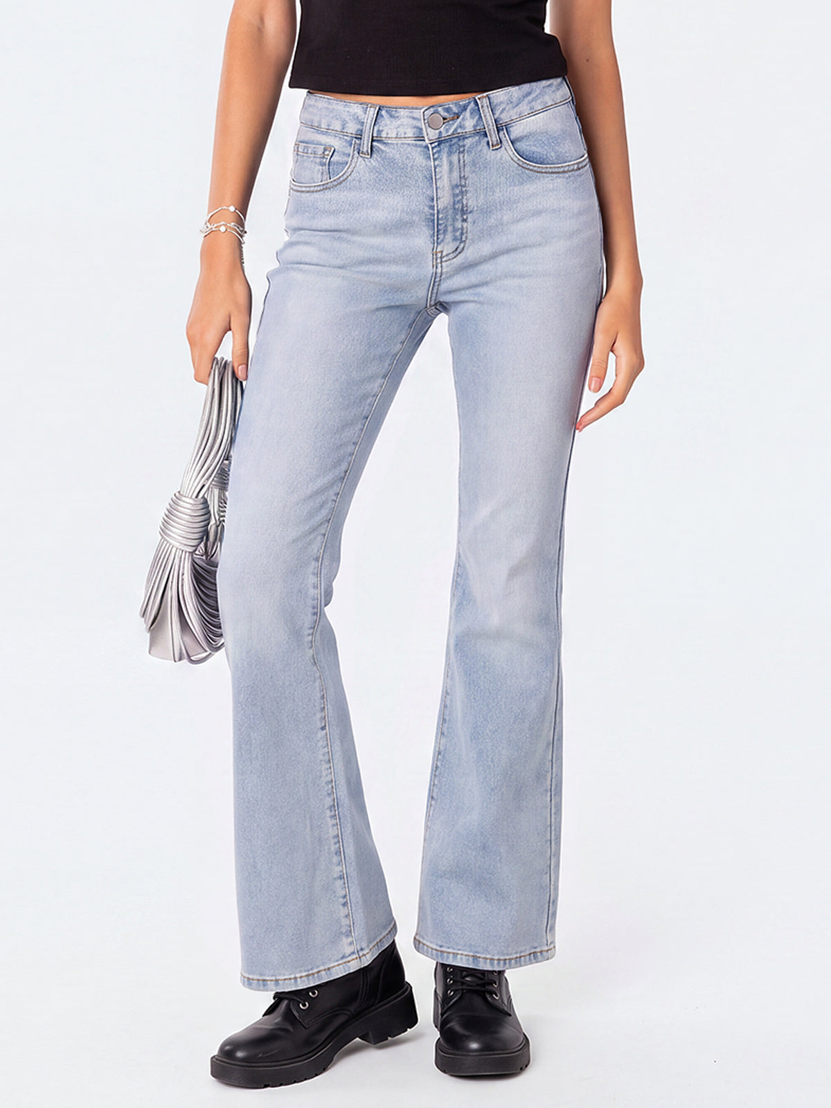 Mid Waisted Ripped Bootcut Flare Denim Pants