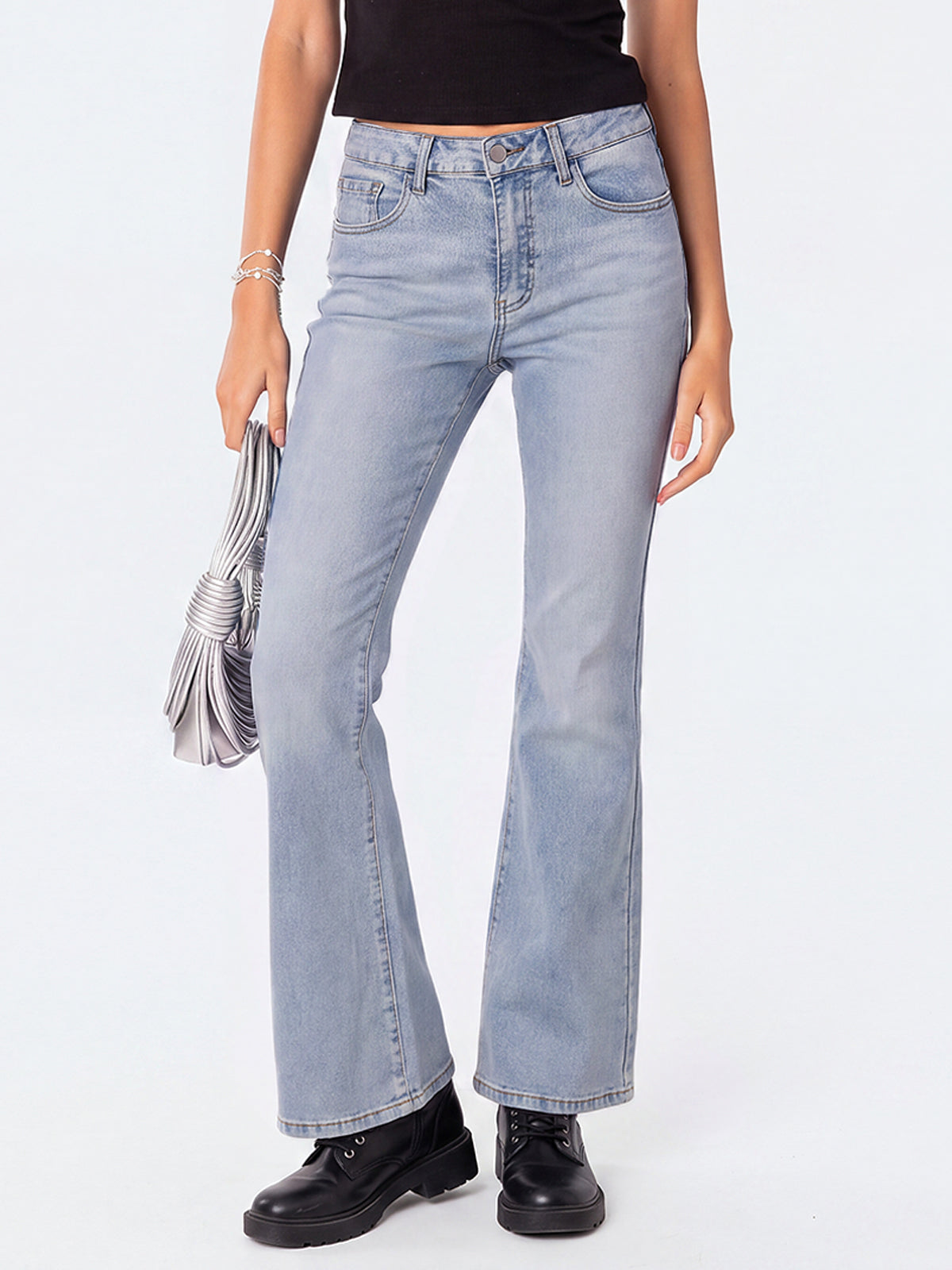 Mid Waisted Ripped Bootcut Flare Denim Pants