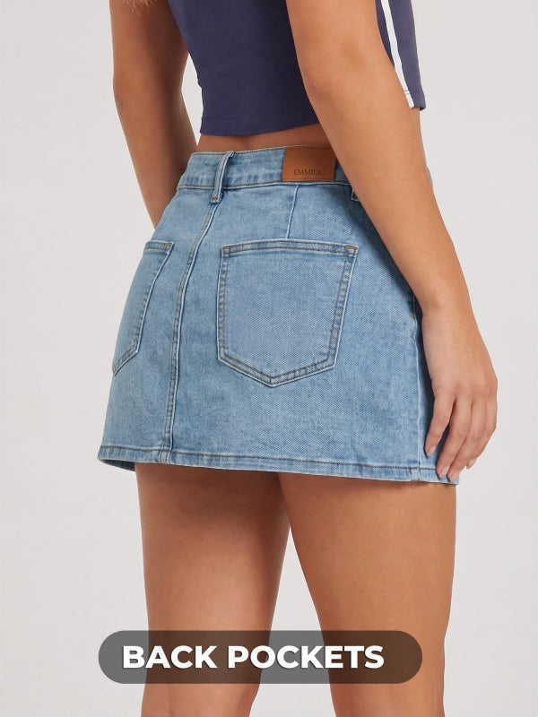 Mid Waisted Side Zipper Denim Skort