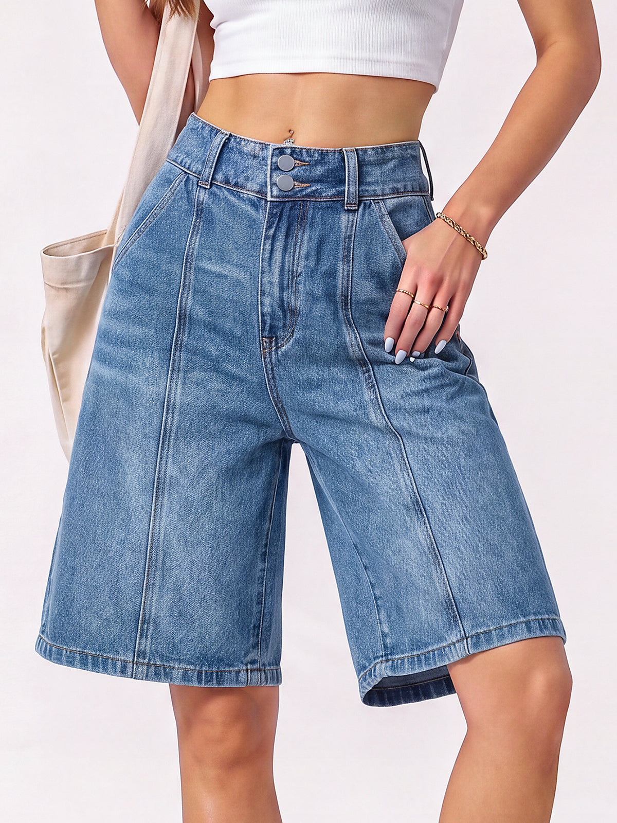 Women's Baggy Jean Shorts with 4 Pockets