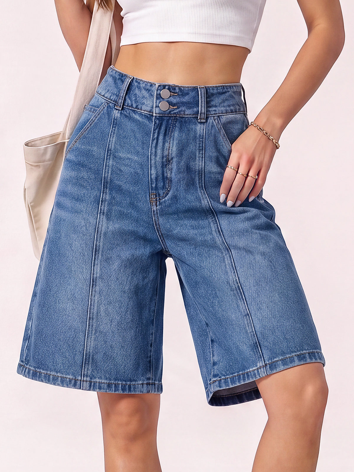 Women's Baggy Jean Shorts with 4 Pockets